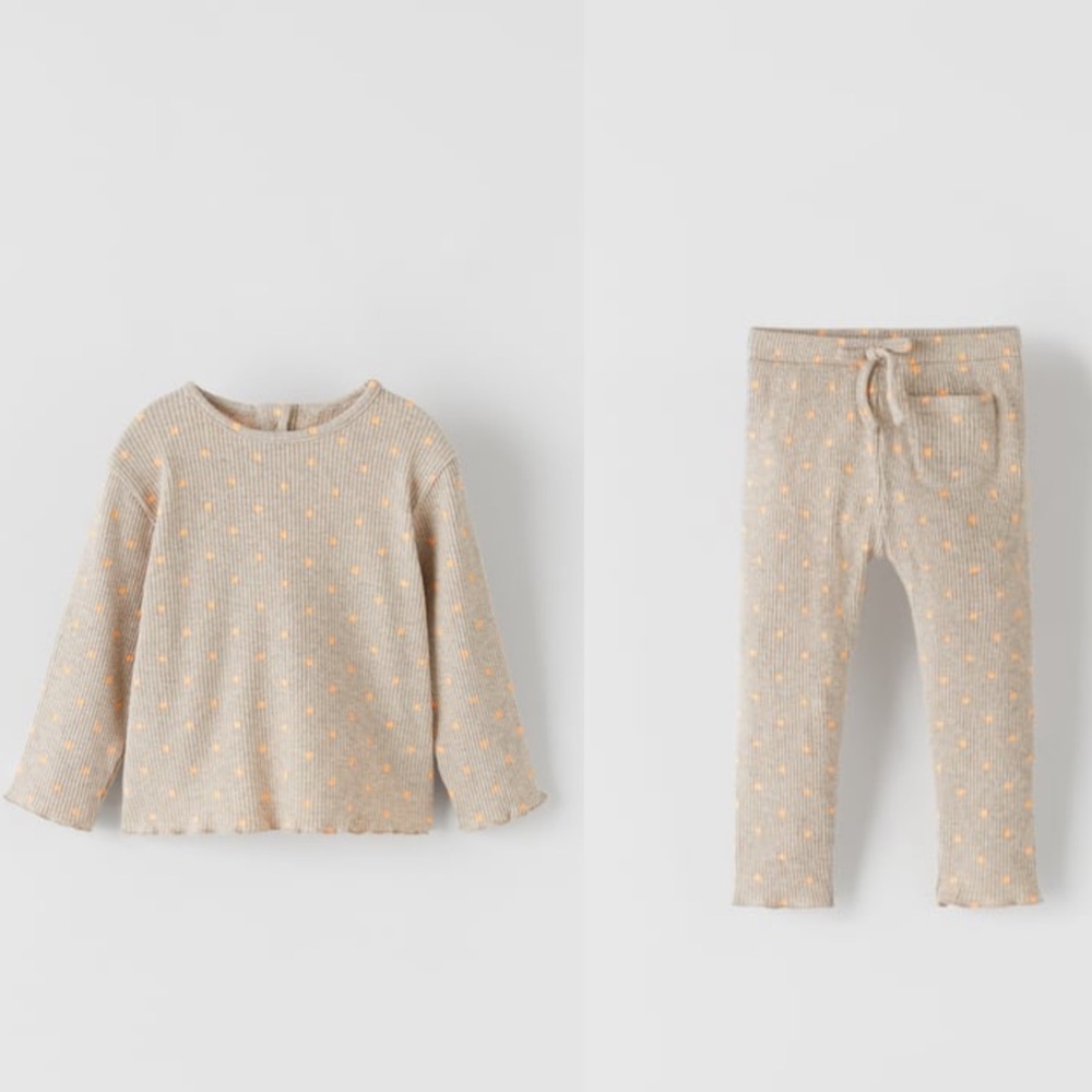 Zara Toddler Girl Neon Polkadot Ribbed Matching Set